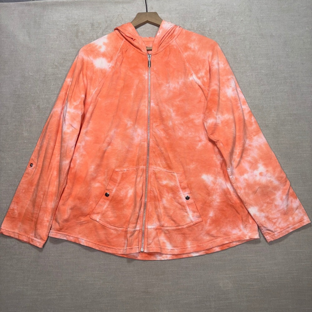 Style & Co Sport Tie Dye‎ Full Zip Hoodie Fleece Jacket Coral XL READ